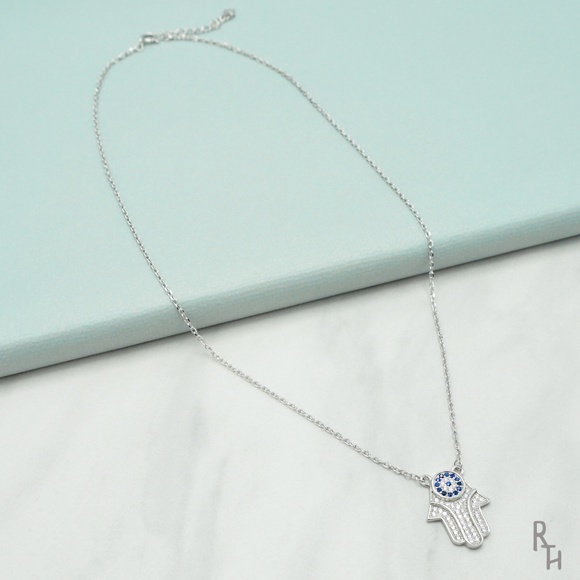 Silver Boho Hamsa Hand Necklace - Picture 3 of 4